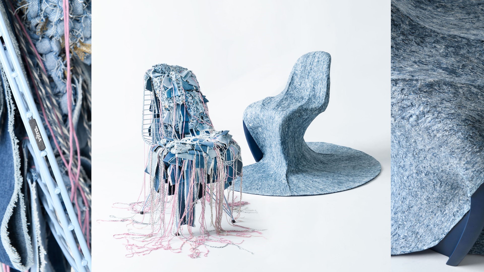 Panton & Wire Chair geupcycled met afgedankte spijkerstof. Fotografie: Rob van der Vet