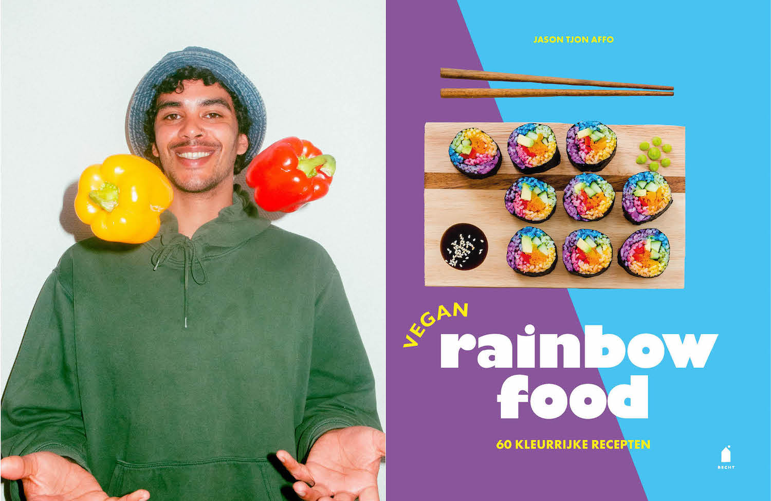 Jason Tjon Affo en zijn boek Rainbow Vegan Food.