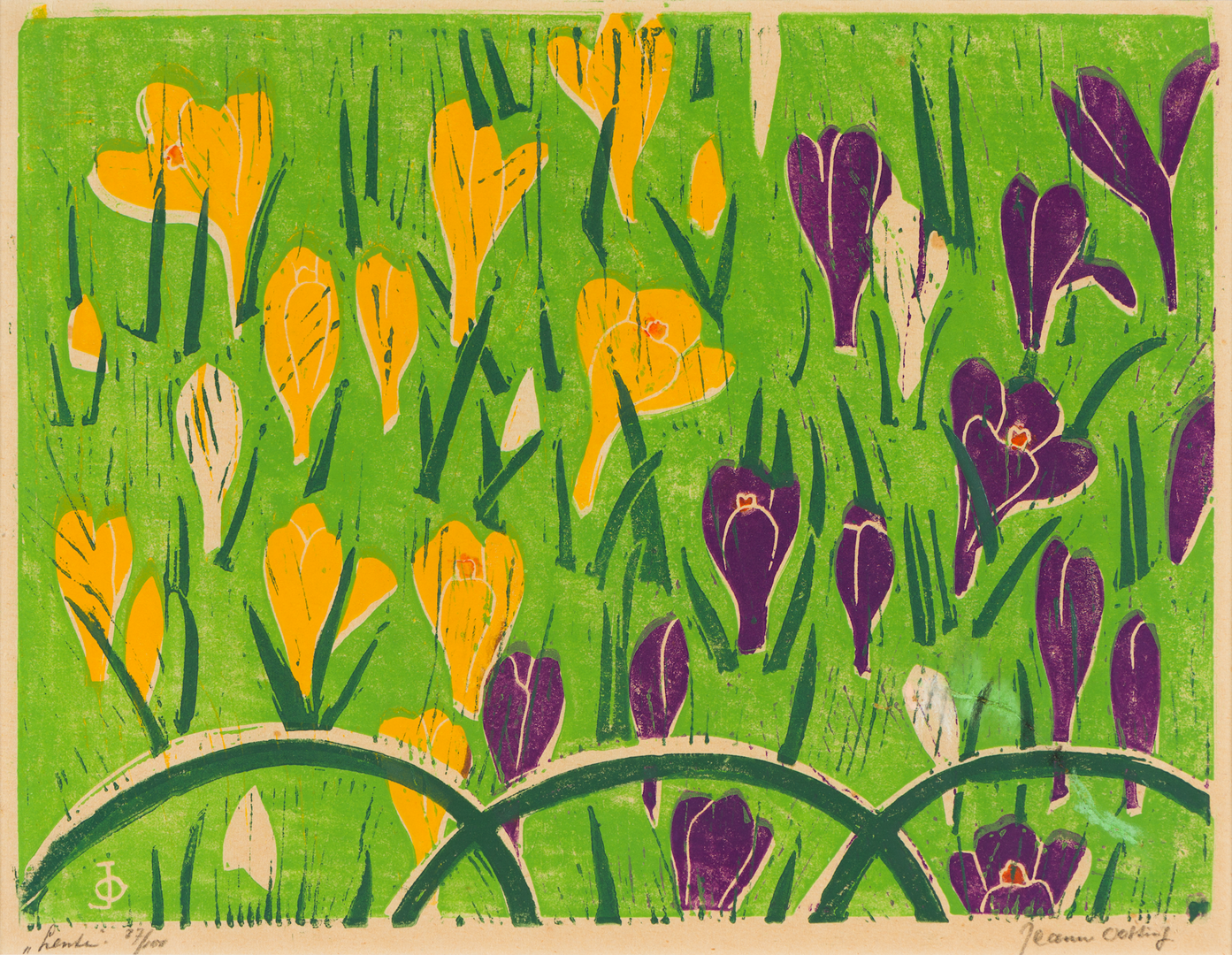 Jeanne Bieruma Oosting Lente, z.j. kleurenlitho, inkt op papier, 30 x 40 cm collectie Museum Belvédère, Heerenveen-Oranjewoud schenking Wim Vos en Gré Vos-van Spronsen