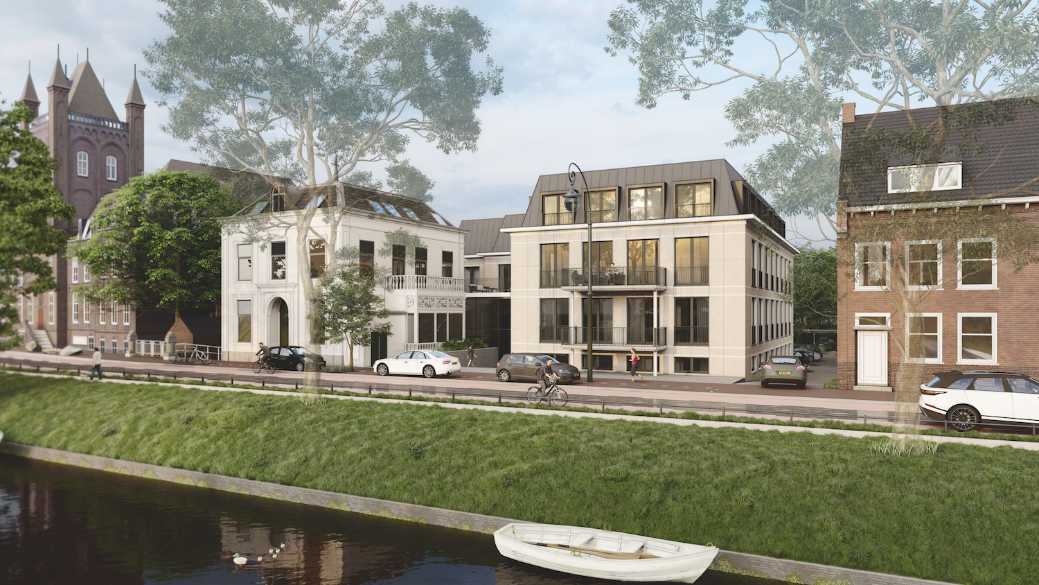 De stijl van dit nieuwbouwcomplex past perfect in de klassieke, sfeervolle omgeving.