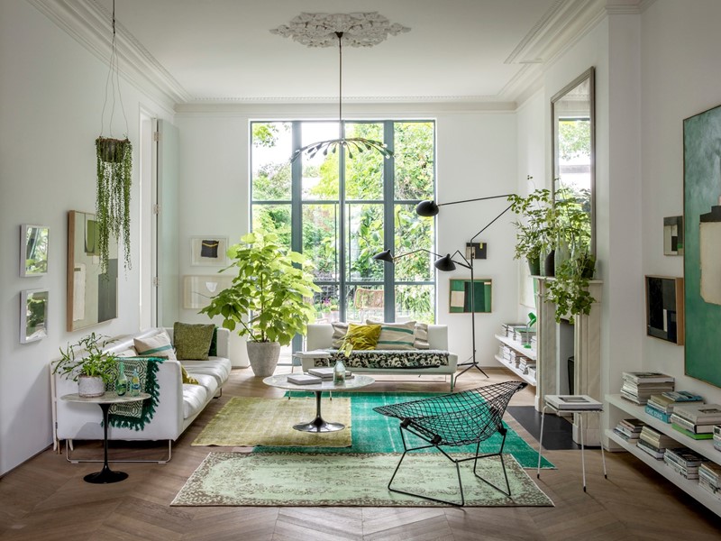 Groene woonkamer in Londen