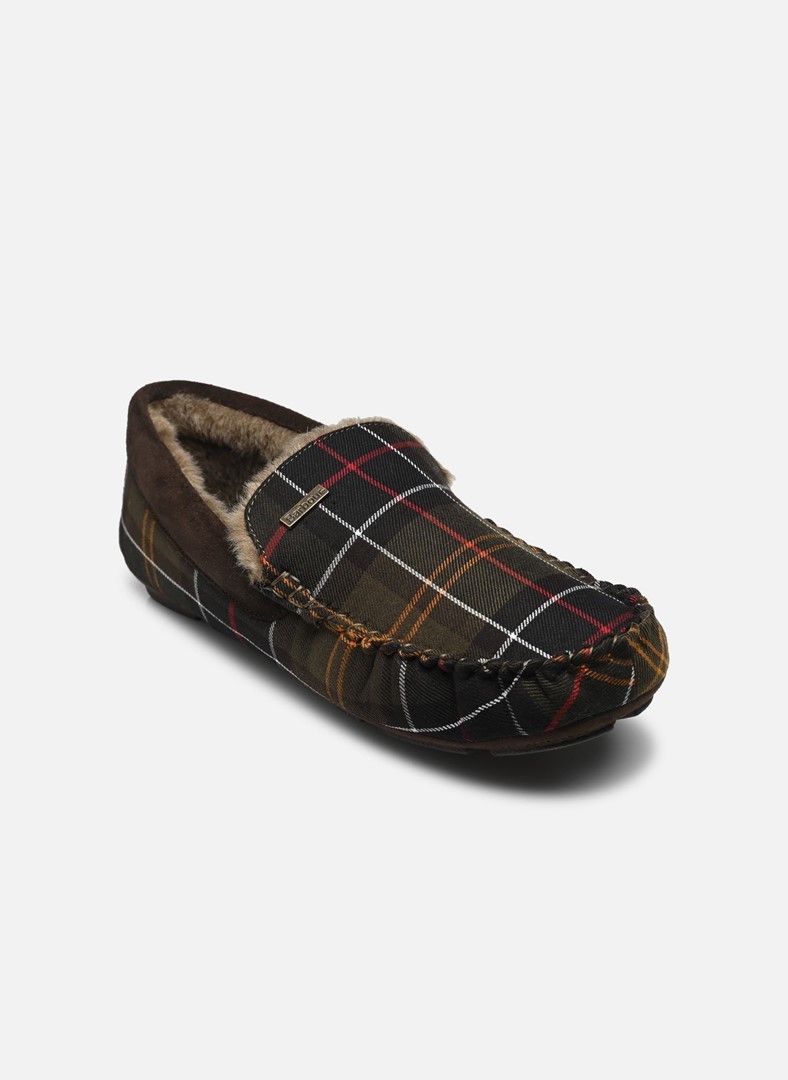 Barbour Monty Moccasin Slipper heren in klassiek tartanpatroon met nepbont voering
