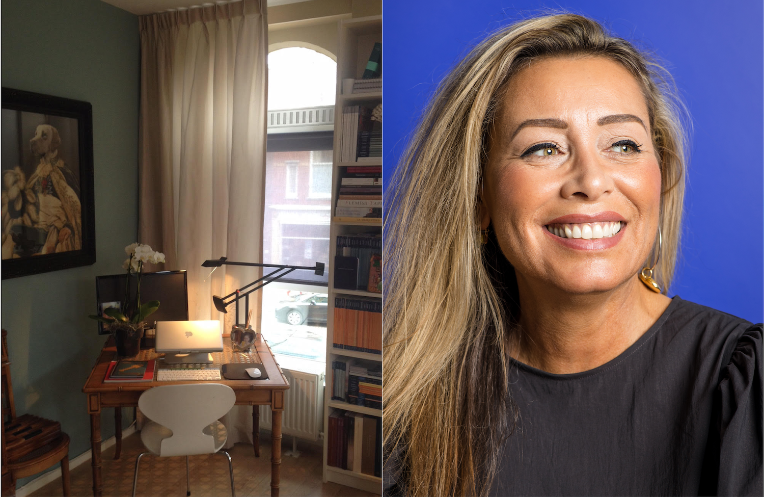 In haar eigen interieur mixt Dési antiek met modern. Aan het negentiende-eeuwse schrijftafeltje van ‘faux bamboe’ staat de Ant Chair van Arne Jacobsen.