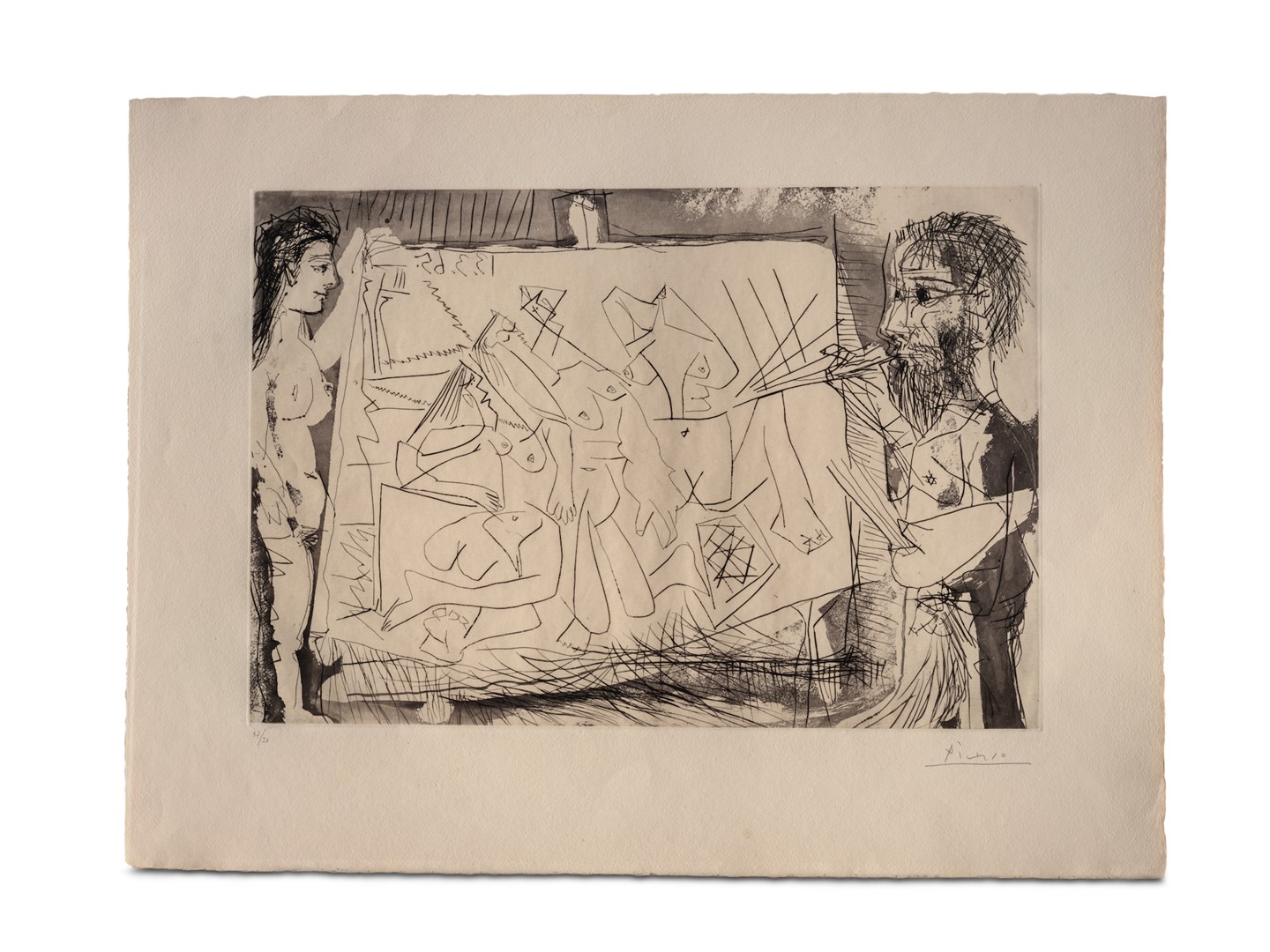 Ets en aquatint ‘In het atelier’ naar ontwerp van Pablo Picasso (1881- 1973), ca. 1965.