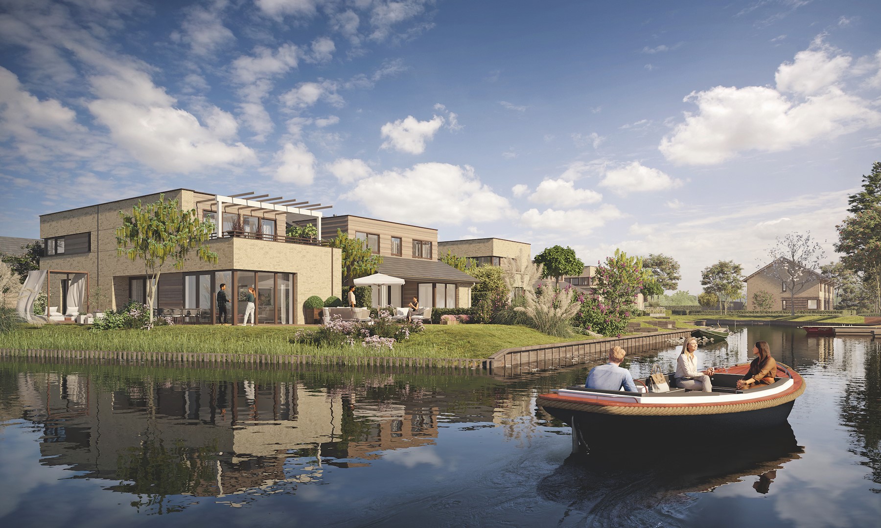 Veel woningen in dit unieke project liggen direct aan het water.
