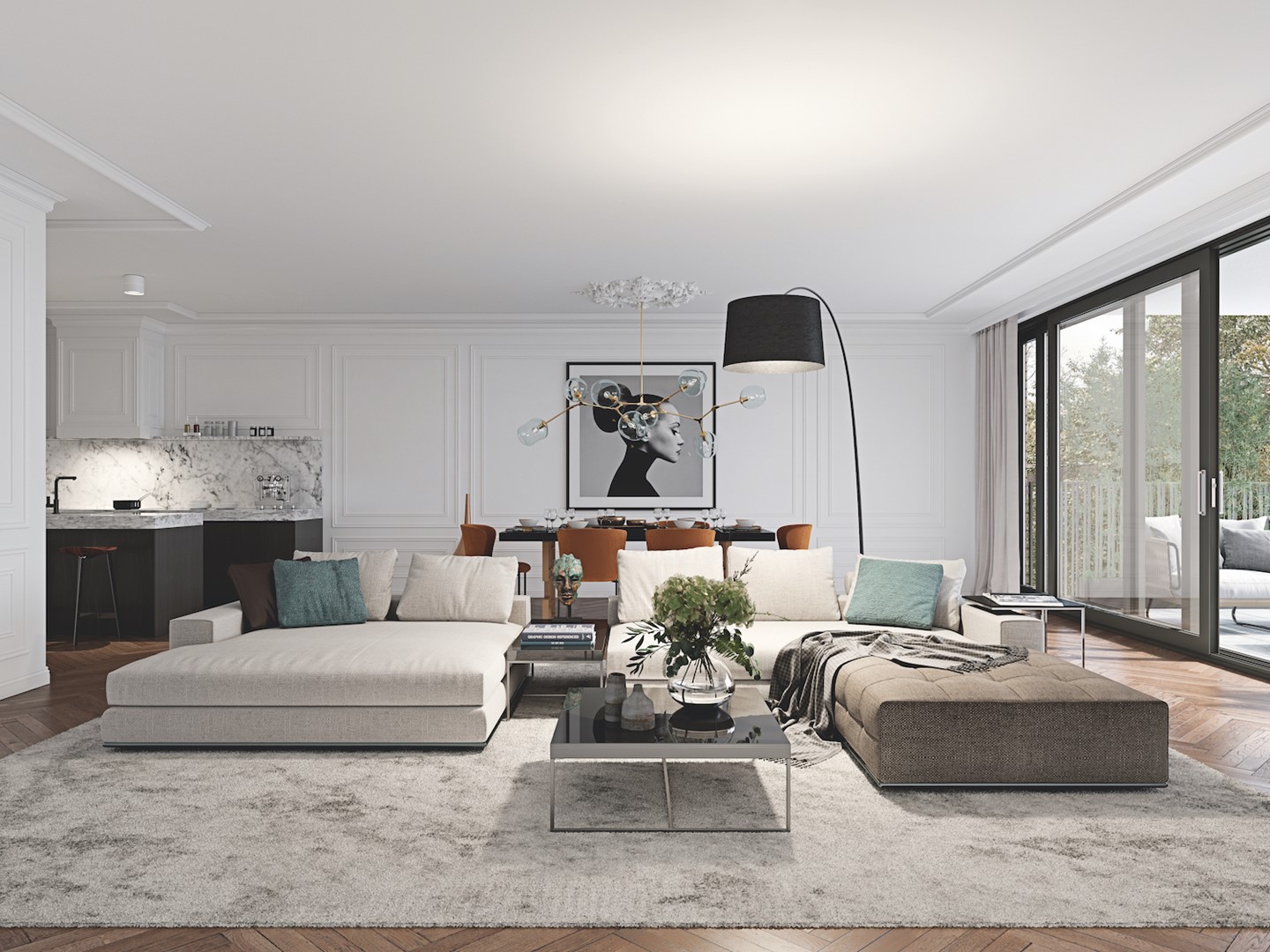 De plafonds van bijna drie meter hoog geven de appartementen extra cachet.