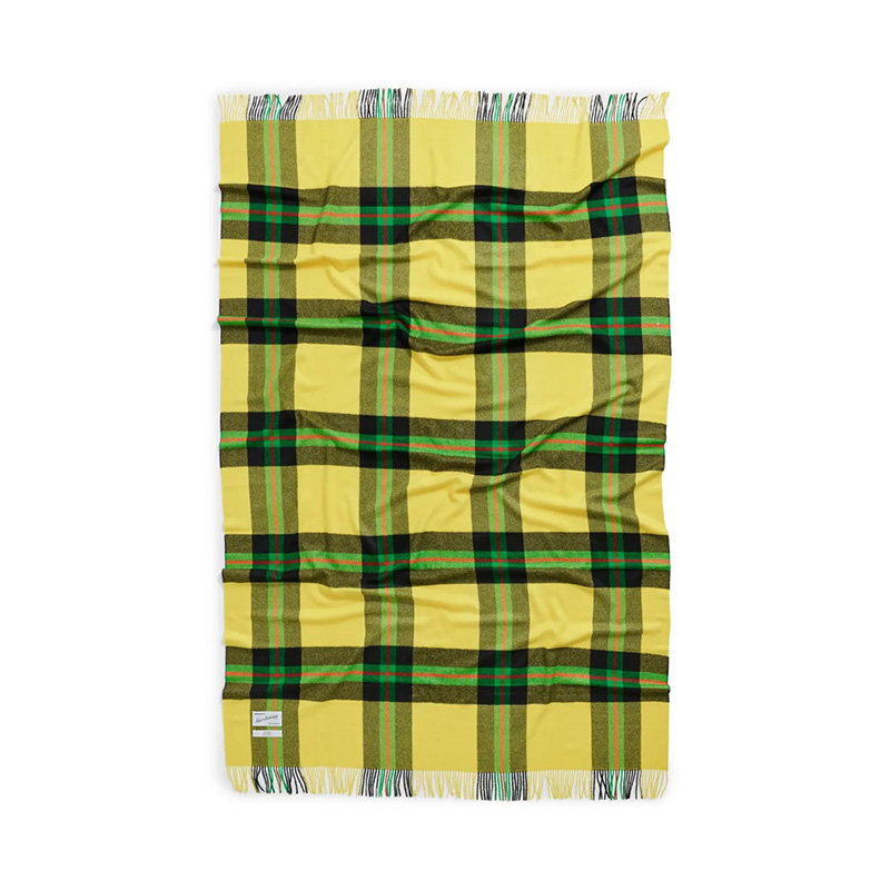 Magniberg alpaca wollen plaid in geel en groen ruitpatroon met franjes