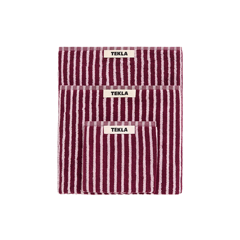 Gestreepte handdoekenset van 3 stuks van Tekla, gemaakt van 100% katoen.