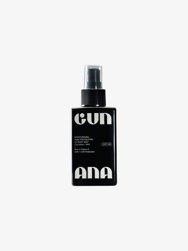 Gun Ana UV Body Mist SPF 30 in zwarte glazen fles met spraykop